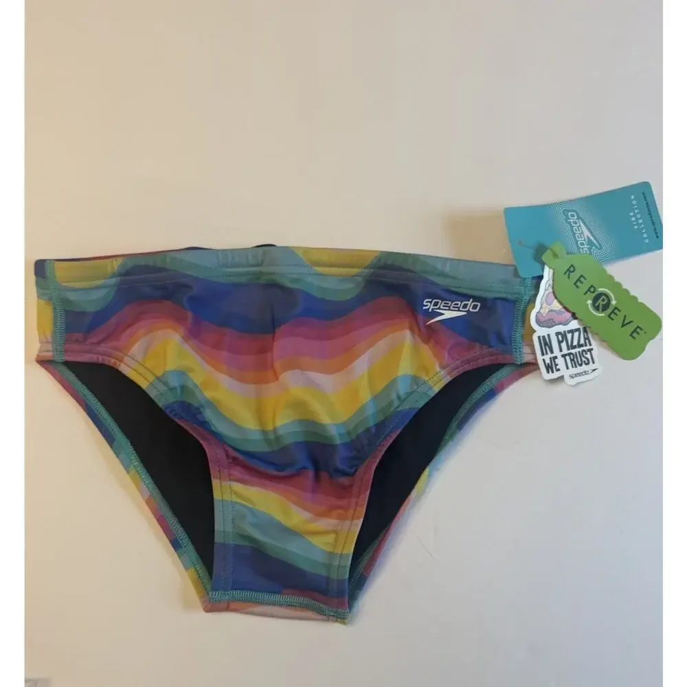 Speedo Eco Endurance Rainbow Wave Swim Briefs Size 30 NWT Pride